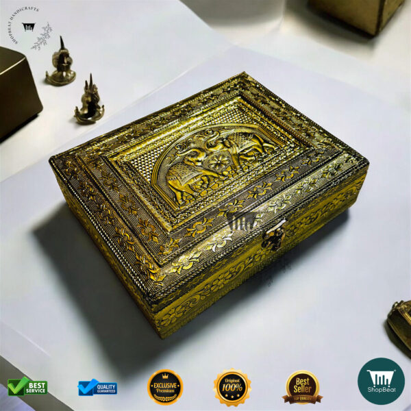ShopBeat Golden Oxidised Pooja Box/Jewellery Box/Multipurpose Box 9x7 - Image 3