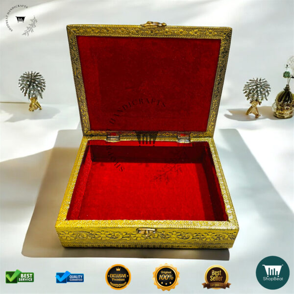 ShopBeat Golden Oxidised Pooja Box/Jewellery Box/Multipurpose Box 9x7 - Image 2