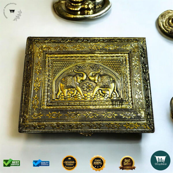 ShopBeat Golden Oxidised Pooja Box/Jewellery Box/Multipurpose Box 9x7 - Image 5