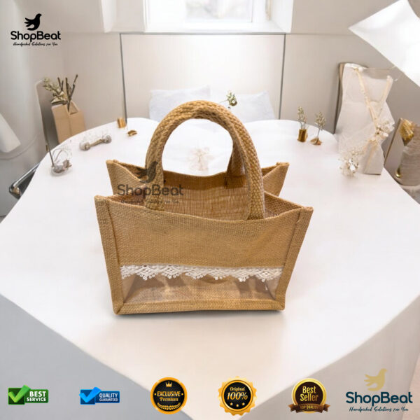 ShopBeat Natural Jute Hamper Bag With 2 Glass Jars - Image 5