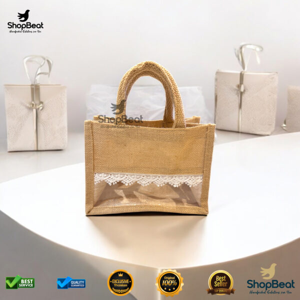 ShopBeat Natural Jute Hamper Bag With 2 Glass Jars - Image 2