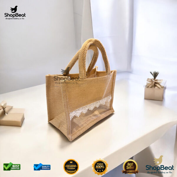 ShopBeat Natural Jute Hamper Bag With 2 Glass Jars - Image 3
