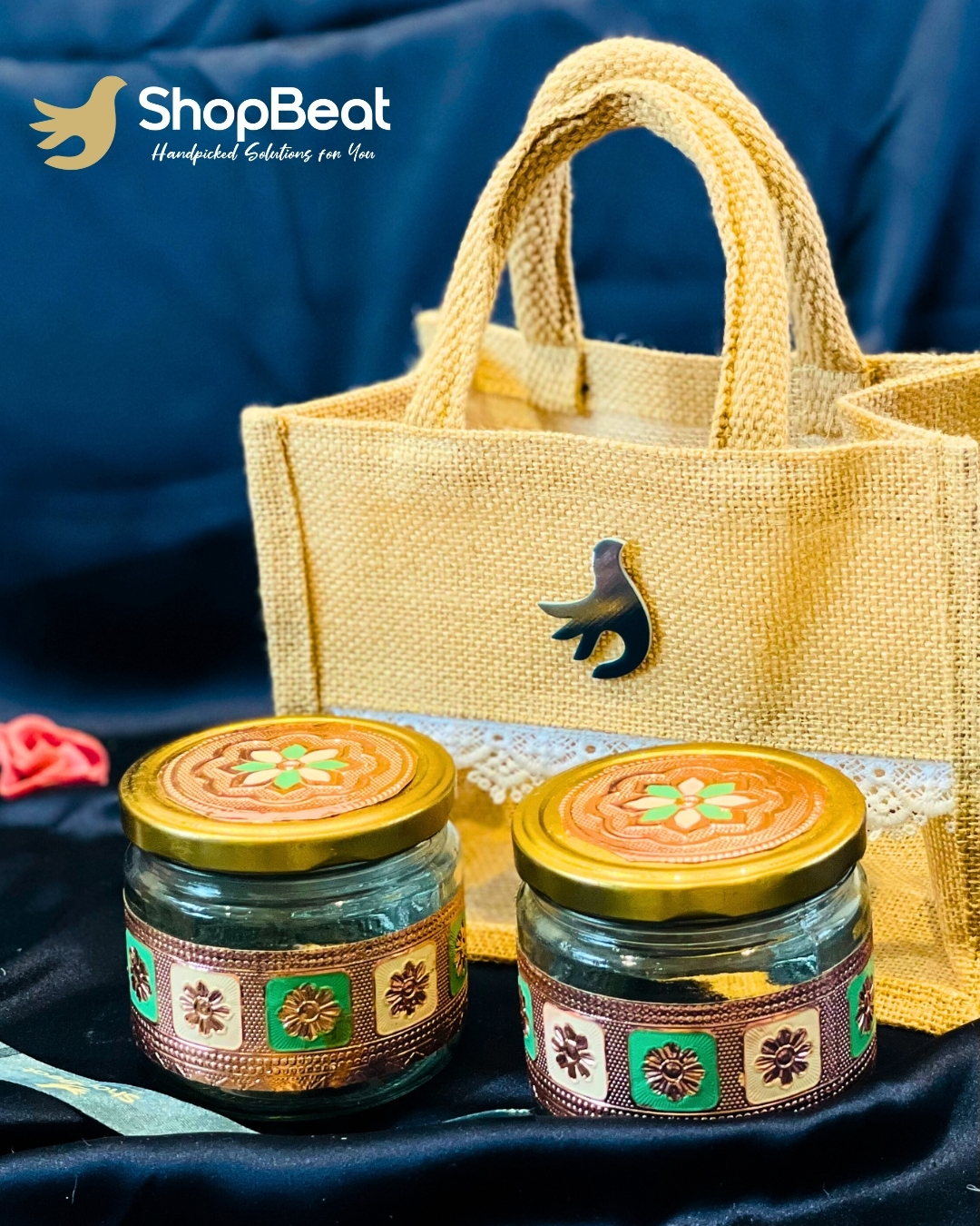 ShopBeat Natural Jute Hamper Bag With 2 Glass Jars